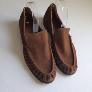 NA-KD Shoes Womens Size 10.5 Brown Gathered Suede Loafers Slip On Quiet Luxury